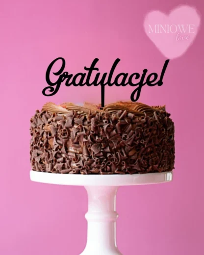 Topper na tort - Miniowe Love - Gratulacje! - 15 cm Czarny