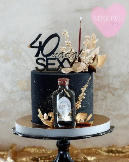 Topper na tort - Miniowe Love - 40 Nadal Sexy - 15 x 10,4 cm Czarny