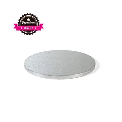 Podkład pod tort okrągły sztywny, gruby, wytrzymały - Srebrny - średnica: 36 cm, grubość: 1,2 cm - Decora