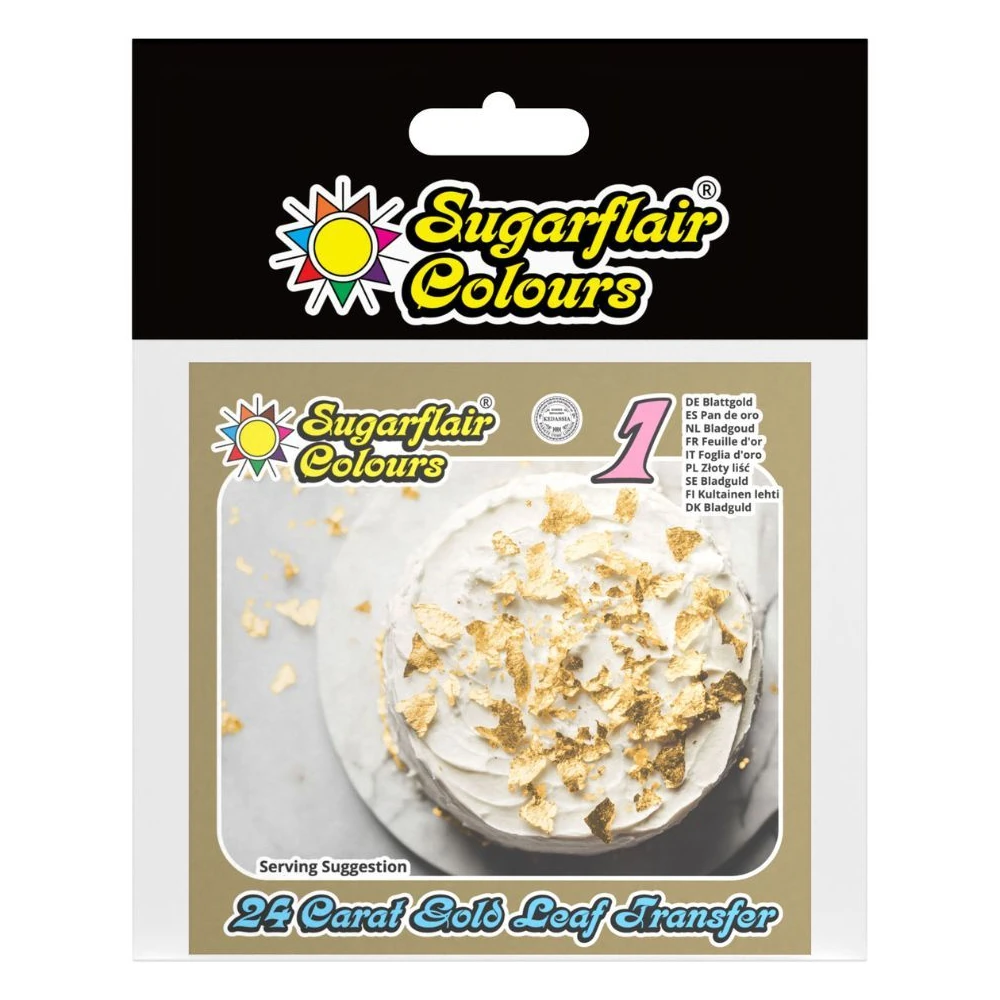 Złoto jadalne 24 karatowe w płatkach do dekoracji - 1 listek 8x8 cm - Sugarflair