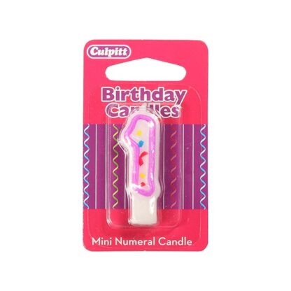 Świeczka Urodzinowa Różowa Confetti - Cyfra 1