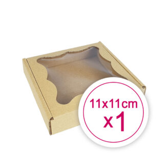 Pudełko na ciasteczka, pierniki, z okienkiem szare kwadratowe 11 x 11 x 2,4 cm - 1 szt.