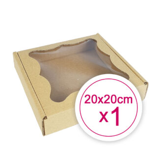 Pudełko na ciasteczka, pierniki, z okienkiem szare kwadratowe 20 x 20 x 2,4 cm - 1 szt.