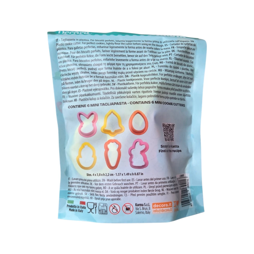 Foremki Mini Wielkanocne - zestaw 6 szt. (Króliczek, Kurczaczek, Jajko, Dzwonek, Głowa Króliczka, Marchewka) - Decora