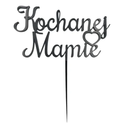 Topper Kochanej Mamie Prosty i Serce 12 x 6,4 cm - Czarny - Miniowe Formy