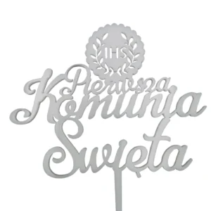 zdjęcie Topper Pierwsza Komunia Święta i Komunijny IHS 12 x 9,5 cm - Biały