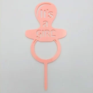 Topper na tort - It's a Girl i Smoczek 15 x 9,8 cm Różowy - Miniowe Formy