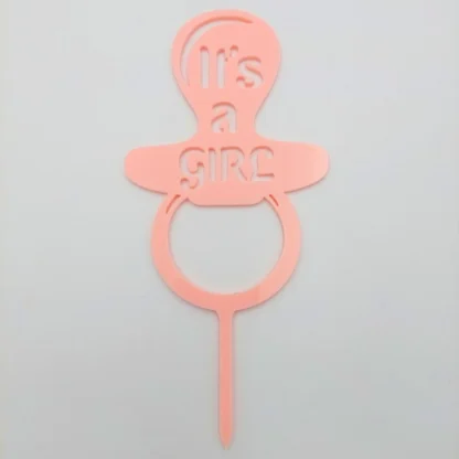 Topper na tort - It's a Girl i Smoczek 15 x 9,8 cm Różowy - Miniowe Formy