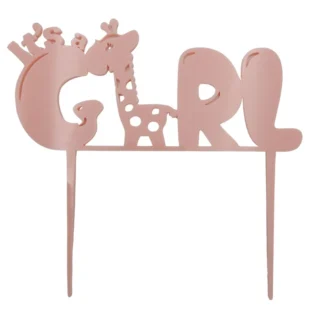 Topper na tort - It's a Girl i Żyrafa 17 x 8 cm Różowy - Miniowe Formy