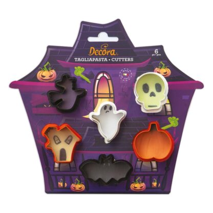 Zestaw 6 mini wykrawaczek/foremek na Halloween Decora (czaszka, czarownica, duch, dynia, nawiedzony dom, nietoperz)
