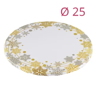 Gruby, sztywny podkład pod tort, ciasto okrągły - Boże Narodzenie, Gwiazdka, Christmas, Płatki Śniegu - średnica: 25 cm, grubość: 1 cm - Podkłady Cukiernicze Julita