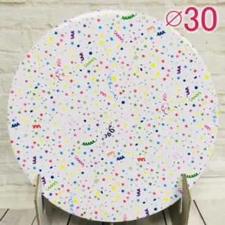 Gruby, sztywny podkład pod tort, ciasto okrągły - Konfetti - średnica: 30 cm, grubość: 1 cm - Podkłady Cukiernicze Julita