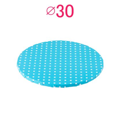 Gruby, sztywny podkład pod tort, ciasto okrągły - Niebieski w Kropki - średnica: 30 cm, grubość: 1 cm - Podkłady Cukiernicze Julita