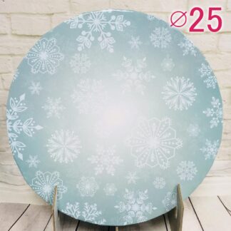 Gruby, sztywny podkład pod tort, ciasto okrągły - Płatki Śniegu, Snowflakes - średnica: 25 cm, grubość: 1 cm - Podkłady Cukiernicze Julita