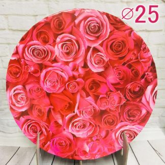 Gruby, sztywny podkład pod tort, ciasto okrągły - Czerwone Róże - średnica: 25 cm, grubość: 1 cm - Podkłady Cukiernicze Julita