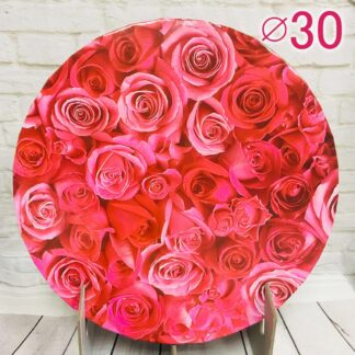 Gruby, sztywny podkład pod tort, ciasto okrągły - Czerwone Róże - średnica: 30 cm, grubość: 1 cm - Podkłady Cukiernicze Julita