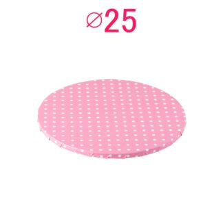 Gruby, sztywny podkład pod tort, ciasto okrągły - Różowy w Kropki - średnica: 25 cm, grubość: 1 cm - Podkłady Cukiernicze Julita