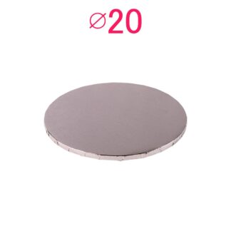 Gruby, sztywny podkład pod tort, ciasto okrągły - Srebrny - średnica: 20 cm, grubość: 1 cm - Podkłady Cukiernicze Julita
