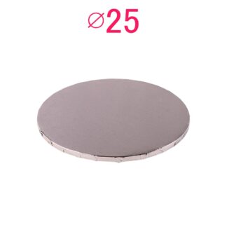 Gruby, sztywny podkład pod tort, ciasto okrągły - Srebrny - średnica: 25 cm, grubość: 1 cm - Podkłady Cukiernicze Julita