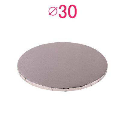 Gruby, sztywny podkład pod tort, ciasto okrągły - Srebrny - średnica: 30 cm, grubość: 1 cm - Podkłady Cukiernicze Julita