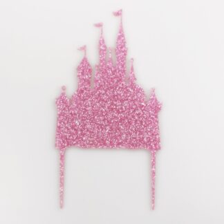 Topper Bajkowy zamek 15 x 11,3 cm - Różowy brokat - Miniowe Formy