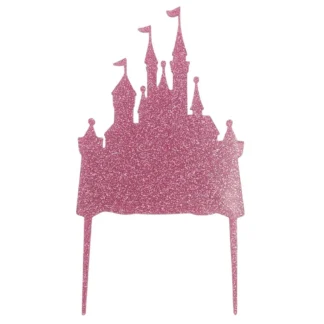 Topper Bajkowy zamek 15 x 11,3 cm - Różowy brokat - Miniowe Formy