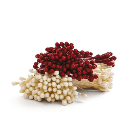 Pręciki do kwiatów cukrowych białe i czerwone - Decora
