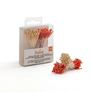 Pręciki do kwiatów cukrowych białe i pomarańczowe - Decora