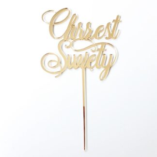Topper na tort -  Miniowe Formy - Chrzest Święty Elegancki, Złoty Lustro - 12 cm