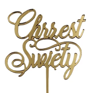 Topper na tort Chrzest Święty Elegancki - 12 x 10,9 cm - Złoty Lustro - Miniowe Formy