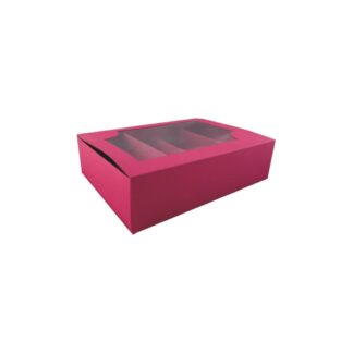 Pudełko na makaroniki i praliny z okienkiem Różowe 22x16,5x5,5cm - 5 szt.
