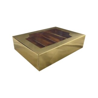 Pudełko na makaroniki i praliny z okienkiem Złote 22x16,5x5,5cm - 5 szt.
