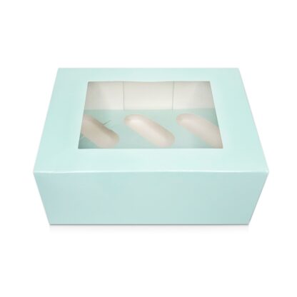 Pudełko z okienkiem na 6 muffinek - Jasnoniebieskie