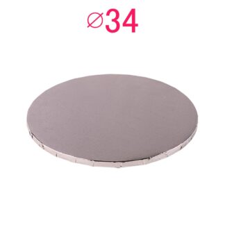 Gruby, sztywny podkład pod tort, ciasto okrągły - Srebrny - średnica: 34 cm, grubość: 1 cm - Podkłady Cukiernicze Julita