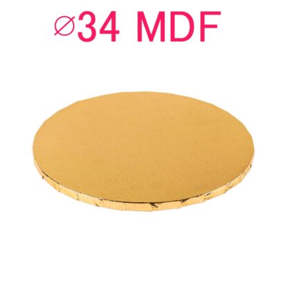 Gruby, mega sztywny, super wytrzymały podkład pod tort, okrągły MDF - Złoty - średnica: 34 cm, grubość: 1 cm - Podkłady Cukiernicze Julita