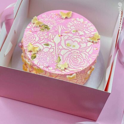 Pudełko z przezroczystą pokrywką na ciasto 15x15 cm - Jasnoróżowe
