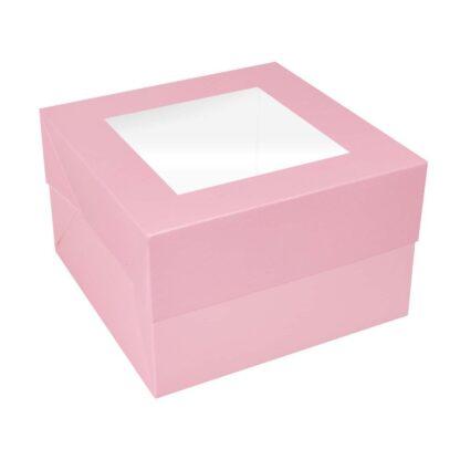 Pudełko z przezroczystą pokrywką na ciasto 20x20 cm - Jasnoróżowe
