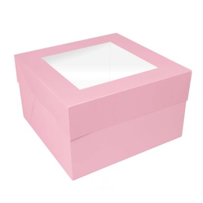 Pudełko z przezroczystą pokrywką na ciasto 25x25 cm - Jasnoróżowe