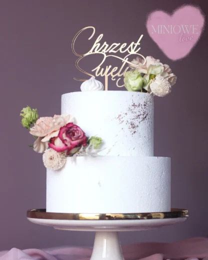 Topper Chrzest Święty z zawijasem - 12 x 9,8 cm - Złoto - Miniowe Love