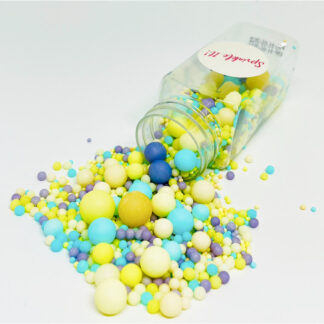 Cukrowa Posypka PASTEL BUBBLES MINI - 100 g - Sprinkle It! (posypka w pastelowych odcieniach żółtym, niebieskim i fioletowym)