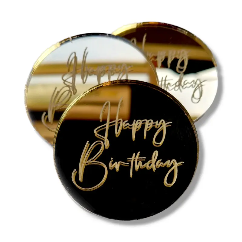 Dekory Grawerowane Złote - Happy Birthday - 3 szt.