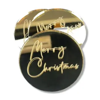 Dekory Grawerowane Złote - Merry Christmas - 3 szt.