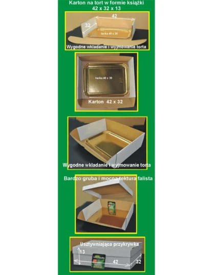 Zestaw Kartonów na torty prostokątne typu Mała Książka 32x42x13 cm Biały - 5 szt. - Aleksander Print