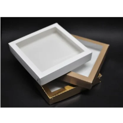 Pudełka na pierniczki i ciasteczka, z przykrywką i okienkiem Białe, Złote, Eko kwadratowe 25x25x4 cm - Aleksander Print