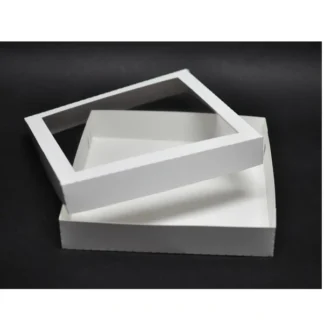 Duże Pudełko na pierniczki i ciasteczka, z przykrywką i okienkiem Białe - 5szt. - kwadratowe 25x25x4 cm - Aleksander Print