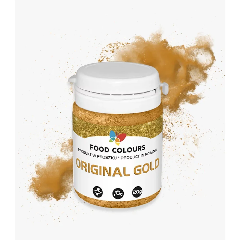 Barwnik do drinków i aerografu w proszku polskiej produkcji firmy FOODCOLOURS - bez E171 - Original Gold, Złoty - 20g