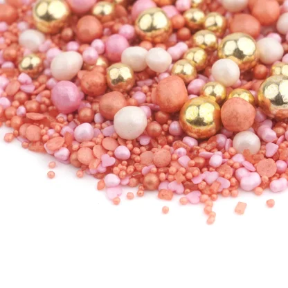 Cukrowa Posypka CORAL DREAMS (miękkie perełki w odcieniu różowym, białym i złotym) - 90 g - Słodki Bufet