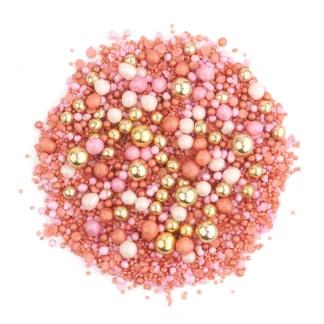 Cukrowa Posypka CORAL DREAMS (miękkie perełki w odcieniu różowym, białym i złotym) - 90 g - Słodki Bufet