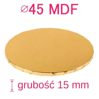 Megagruby, mega sztywny, super wytrzymały podkład pod tort, okrągły MDF - Złoty - średnica: 45 cm, grubość: 1,5 cm - Podkłady Cukiernicze Julita