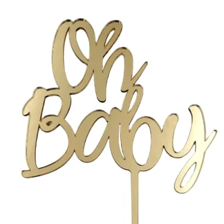 Topper Oh Baby - 13x12,2 cm - Złoty Lustro - Miniowe Formy